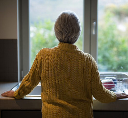 woman looking out